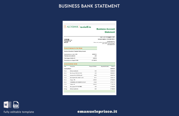stile verificato Modello di estratto conto della società bancaria Alex in format